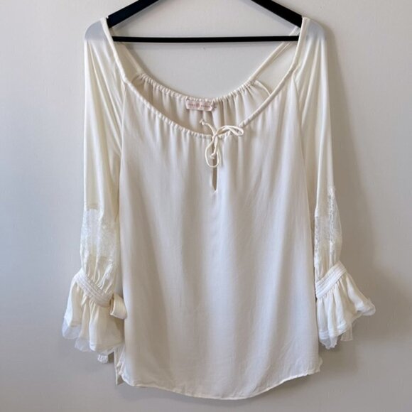 TORY BURCH 100% SILK WILLOW BLOUSE Ivory Top Lace - Picture 5 of 11